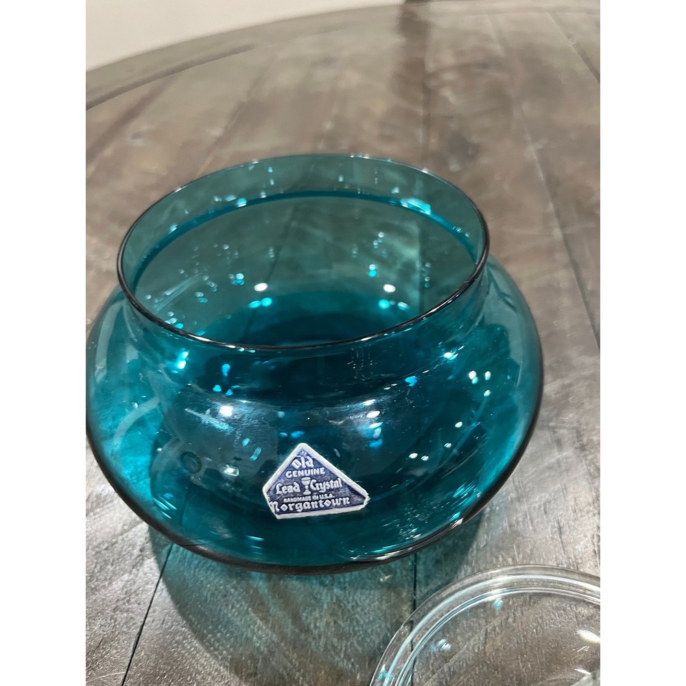 Morgantown Glass PALACE Candy Box Peacock Blue #9952 Decor Line Sticker MCM Vtg - Picture 4 of 8